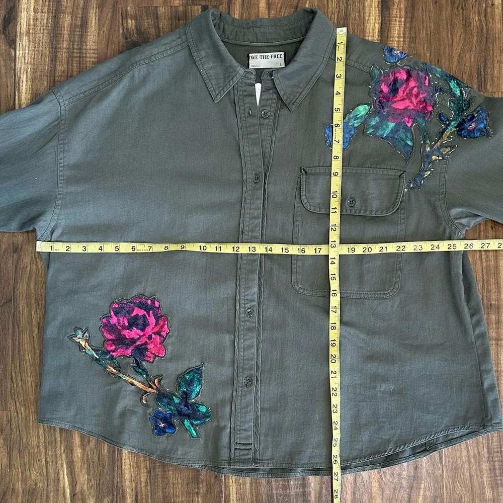 Free People We The Free Velvet Rose Embroidered Utility Jacket Shacket NWT L - Picture 11 of 12